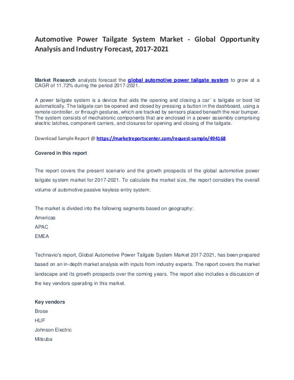 Automotive Power Tailgate System Market Size, Growth, Trends and Fore Automotive Power Tailgate System Market