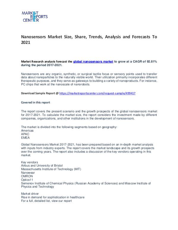 Nanosensors Market Size, Share, Trends, Analysis and Forecasts Nanosensors Market