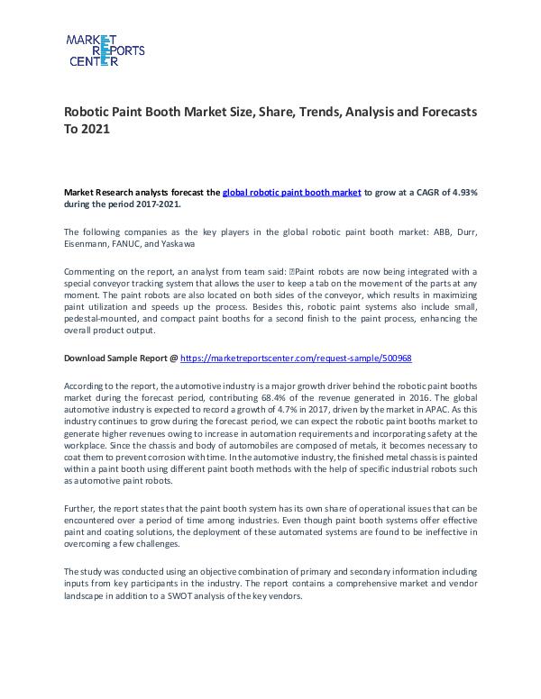 Robotic Paint Booth Market Trends, Growth, Price, Demand and Forecast Robotic Paint Booth Market