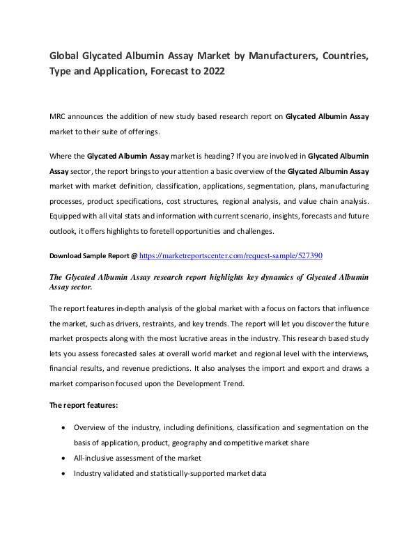 Glycated Albumin Assay Market Manufacturers, Region  and Application Glycated Albumin Assay Market