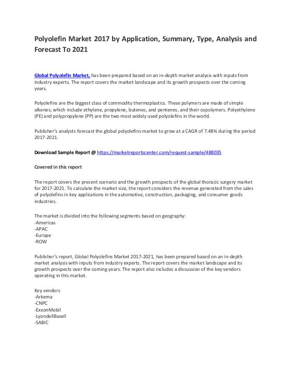 Polyolefin Market Growth, Trends, Price and Forecast To 2021 Polyolefin Market Growth, Trends, Price and Foreca