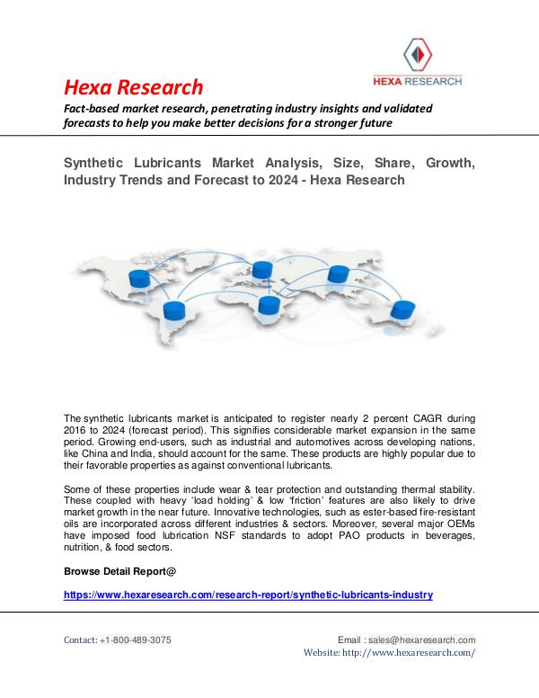 Petrochemicals Market Reports Synthetic Lubricants Market Analysis