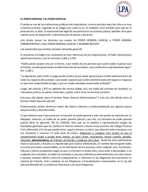 EL PODER GENERAL ES AMPLIO Y SUFICIENTE EL PODER GENERAL Y EL PODER ESPECIAL