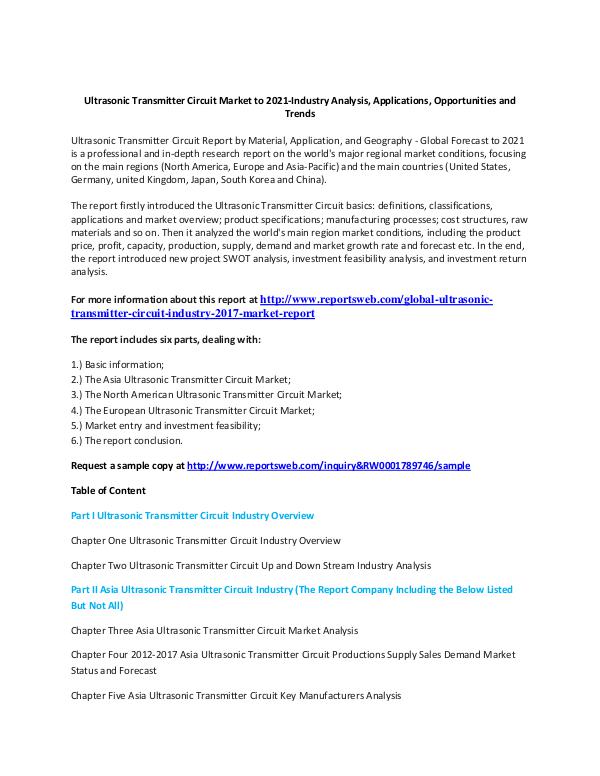 Ultrasonic Transmitter Circuit Market Global Analy