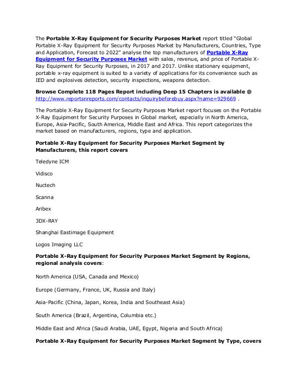 Portable X-Ray Equipment for Security Purposes Market Analysis 2017 March. 2017