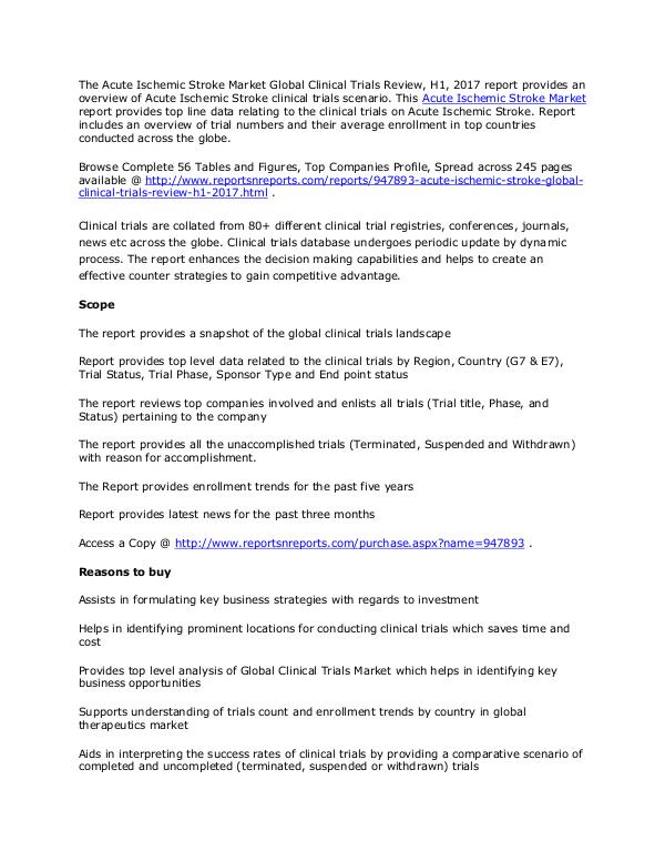 Acute Ischemic Stroke Market Worldwide Clinical Trials Review H1, 201 March. 2017