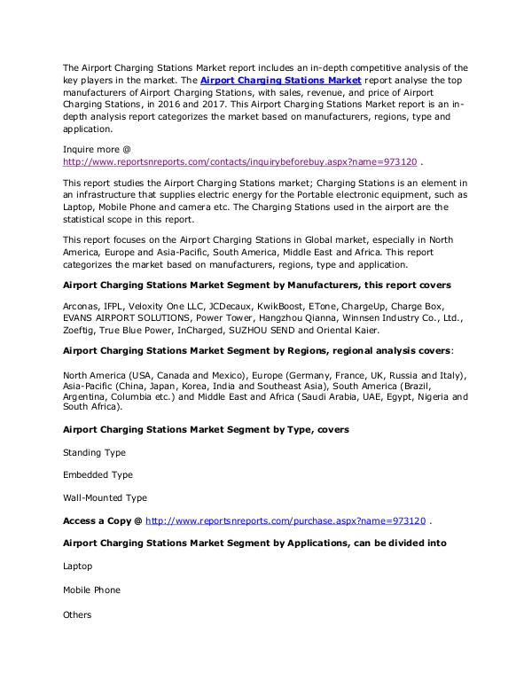 Airport Charging Stations Market Incremental Revenue & Forecasts 2022 April. 2017