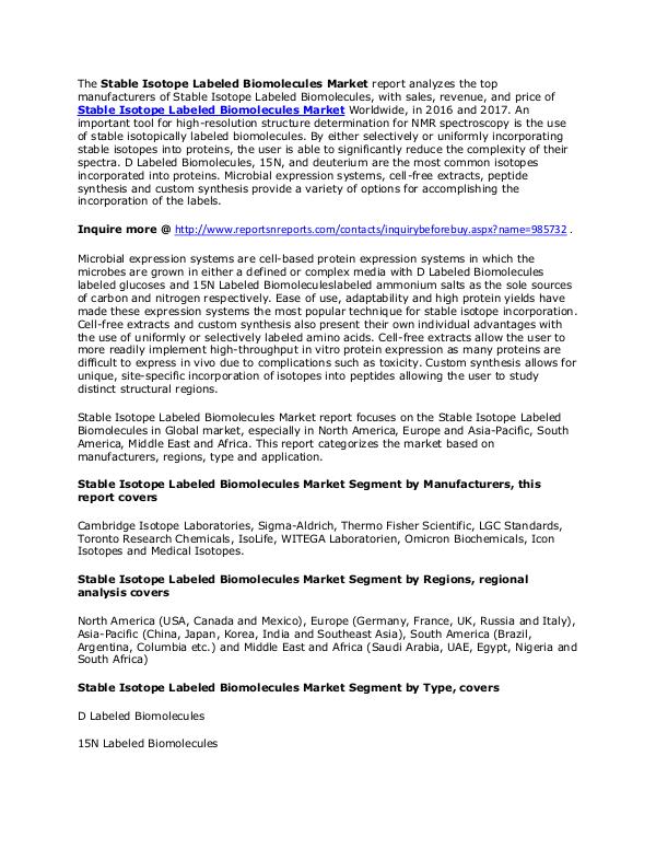 Stable Isotope Labeled Biomolecules Market Forecasts to 2022 May. 2017