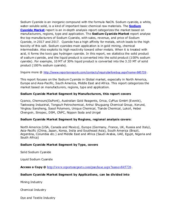 Sodium Cyanide Market 2017 - Worldwide Industry Trend & Forecast 2022 May. 2017