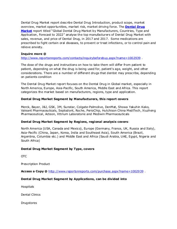 Global Dental Drug Market Share and Growth Rate Forecasts to 2022 May. 2017