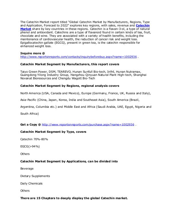 Catechin Market by EGCG, Catechin 70%-80% & Forecasts to 2022 May. 2017