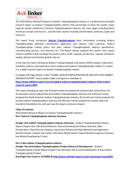 Sodium Tripolyphosphate Market Development Trend and Forecast to 2020 Mar. 2016