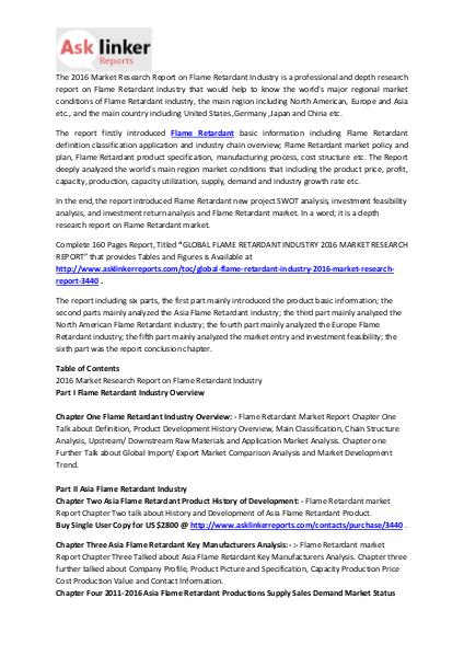 Flame Retardant Market Production and Industry Growth Forecasts 2020 Mar. 2016