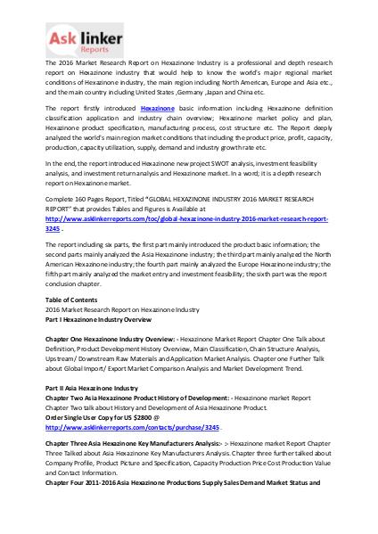 Hexazinone Market Share and Industry Chain Structure Forecasts 2020 Mar. 2016