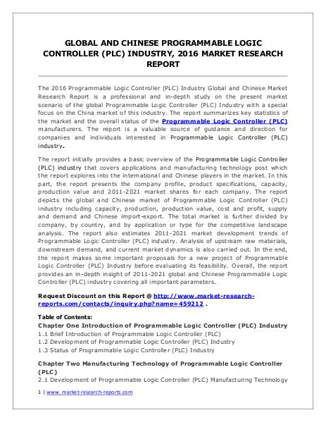 Programmable Logic Controller Market Analysis and Forecsats to 2020 Jul. 2016