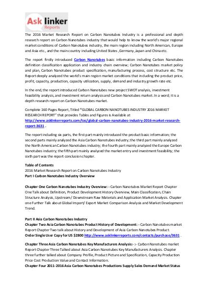 Carbon Nanotubes Market Analysis and Industry Forecasts to 2020 Mar. 2016