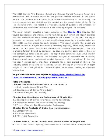 Bicycle Tire Market World's Main Region Analysis Report 2016 Aug. 2016