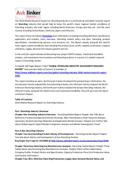 Stenciling Market Chain Structure and Application Forecasts to 2020 Mar. 2016
