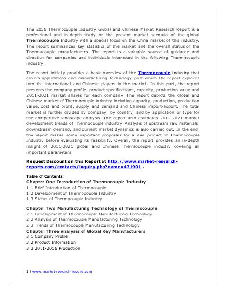 Thermocouple Market Manufacturing Technology and Forecasts to 2021 Aug. 2021