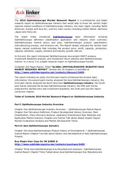 Ophthalmoscope Market Development Trends, Analysis and Forecasts 2020 Jul. 2016