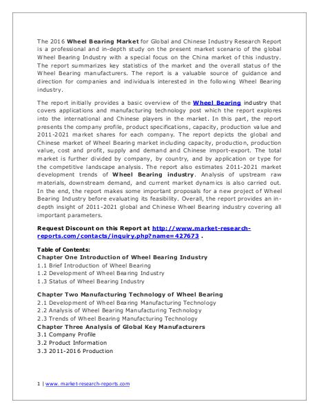 Wheel Bearing Market Development Trends and Industry Forecasts 2020 Jan. 2016