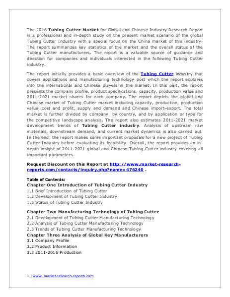 Tubing Cutter Market Supply and Consumption Analysis in 2016 Report Aug. 2016