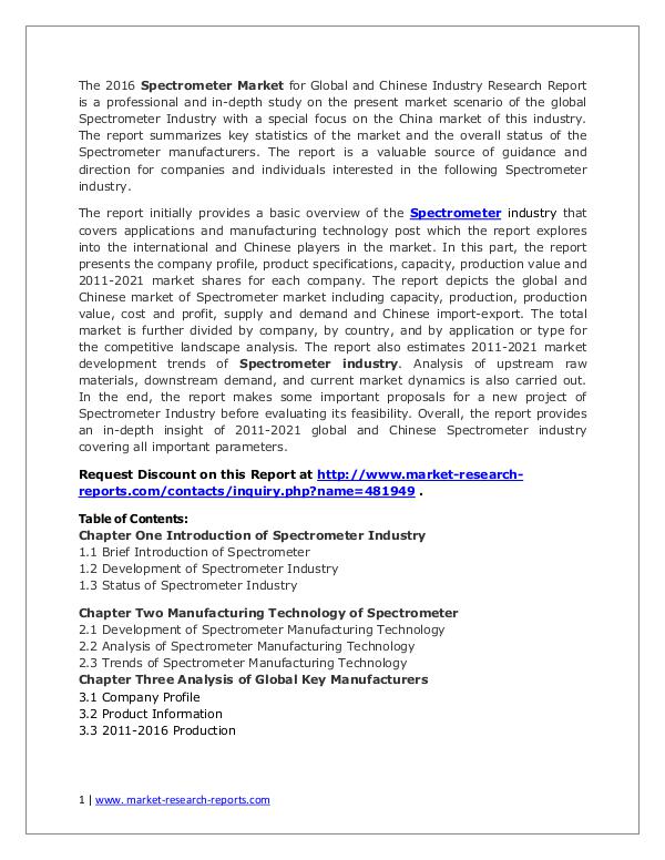 New Spectrometer Market Analysis Globally and Industry Forecast 2021 Sep. 2016