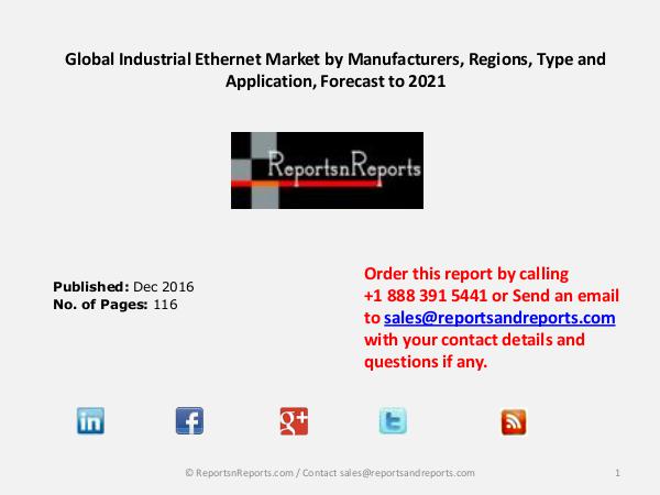 Industrial Ethernet Market Booming Global Industry Trend 2016 - 2021 December 2016