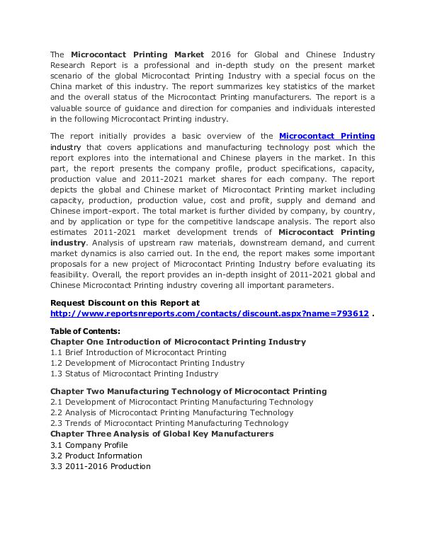 Microcontact Printing Market Tremendous Growth During 2016 - 2021 Dec. 2016