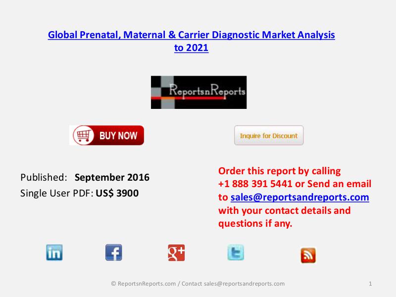 Global Prenatal, Maternal & Carrier Diagnostic Market Sep 2016