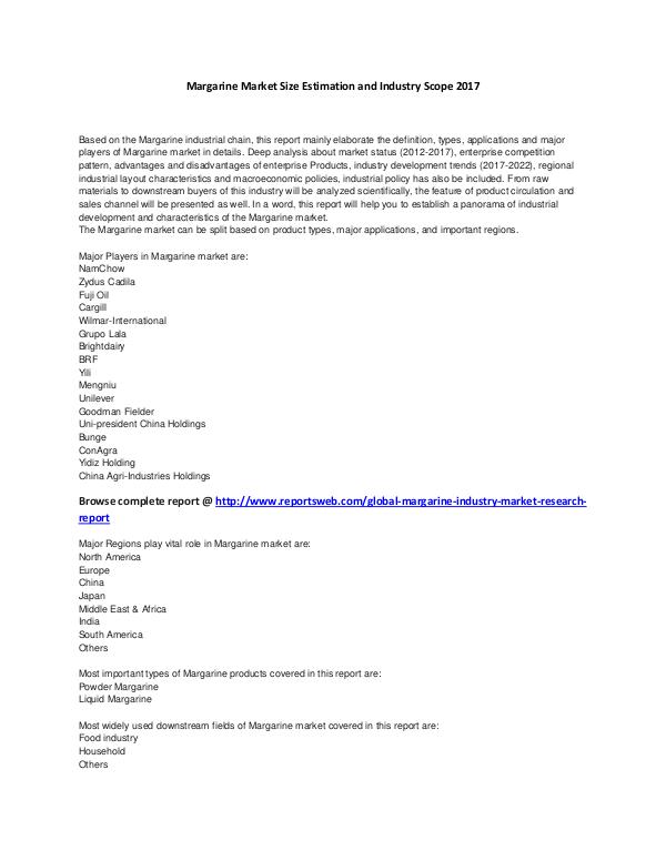 Emerging Market Research Reports Global Margarine Industry Market Research Report