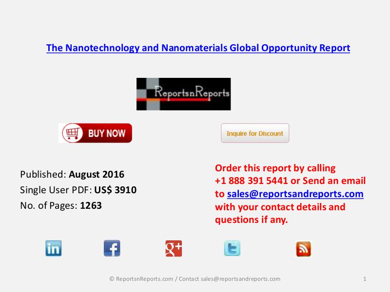 Nanotechnology and Nanomaterials Market Product Developer Profiles August 2016