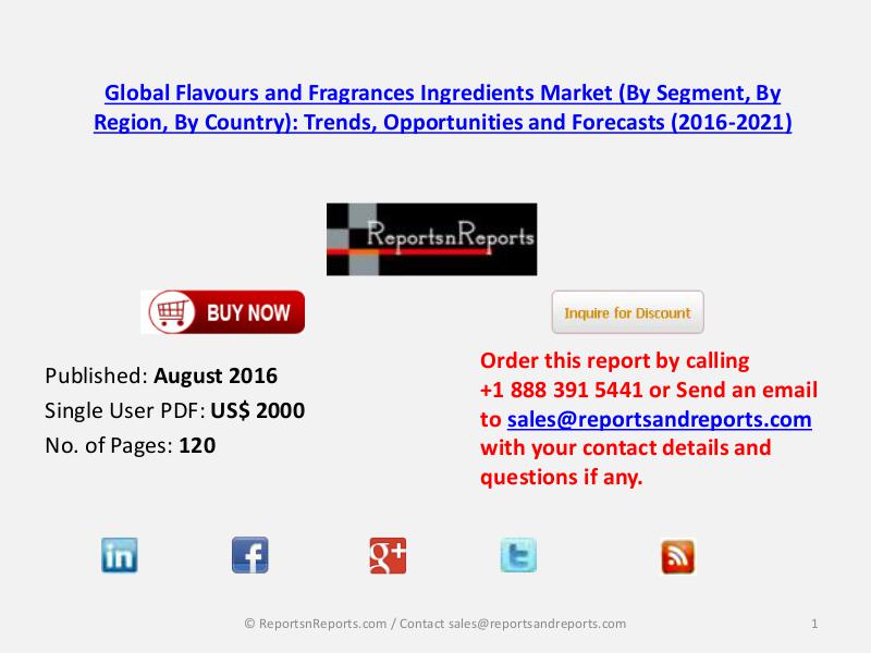 Flavours and Fragrances Ingredients Market to Rise at Increased Rate Aug 2016