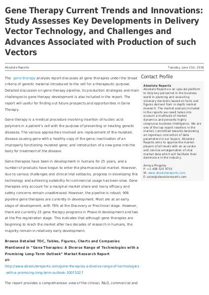 Gene Therapy Market Analysis Report on Delivery Vector Technology 3