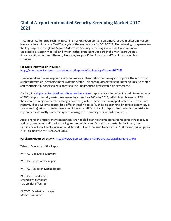 Global Analysis of the Airport Automated Security Screening Market Feb-2017