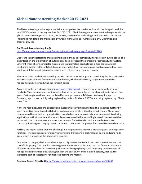 Nanopatterning Market Global Growth Overview Feb-2017