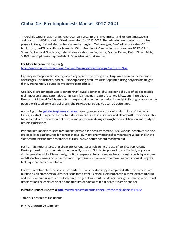 Gel Electrophoresis Market to Growth Rate Analysis Feb-2017