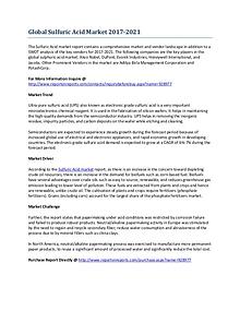 Global Overview on the Growth of the Sulfuric Acid Market