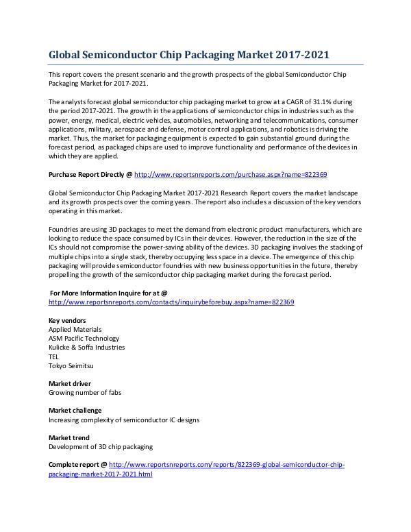 Global Semiconductor Chip Packaging Market Growth Overview Jan-2017