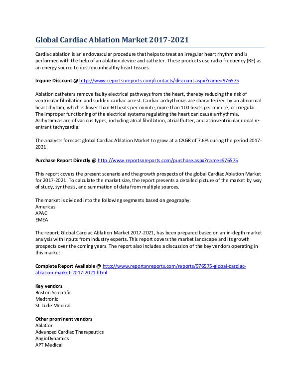 Cardiac Ablation Market Growth Research Overview During 2017-2021 April 2017