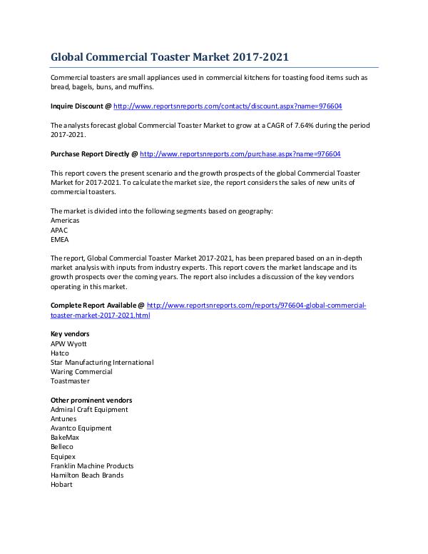 Global Commercial Toaster Market Overview During 2017-2021 Semiconductor and Electronics