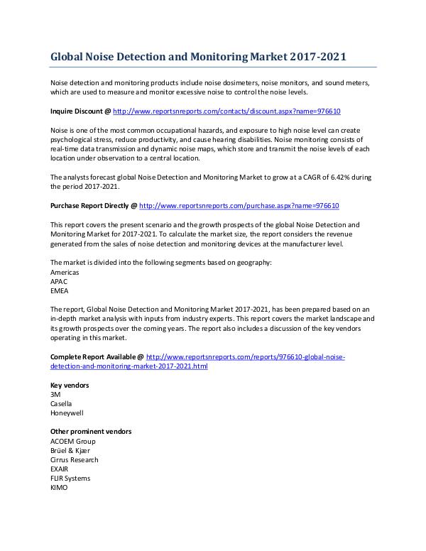 2021 Global Noise Detection and Monitoring Market Growth April 2017