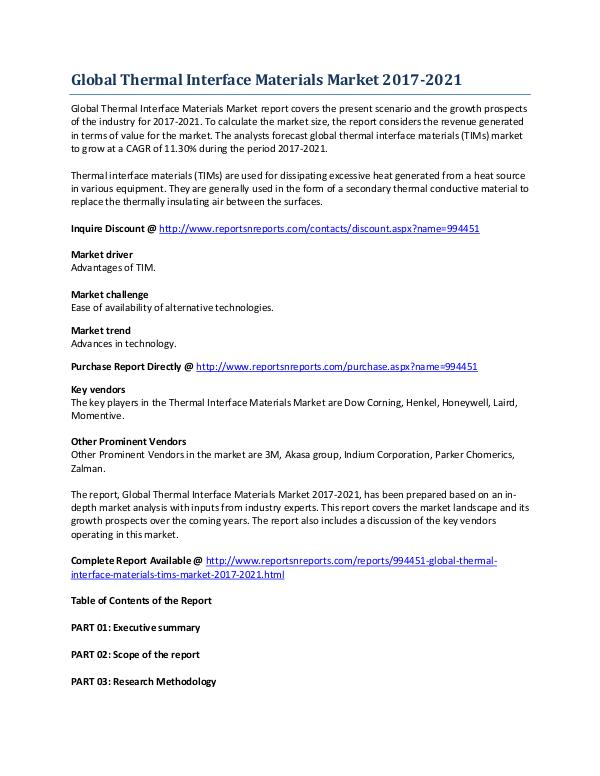 2021 Global Thermal Interface Materials Market Growth Forecast May 2017
