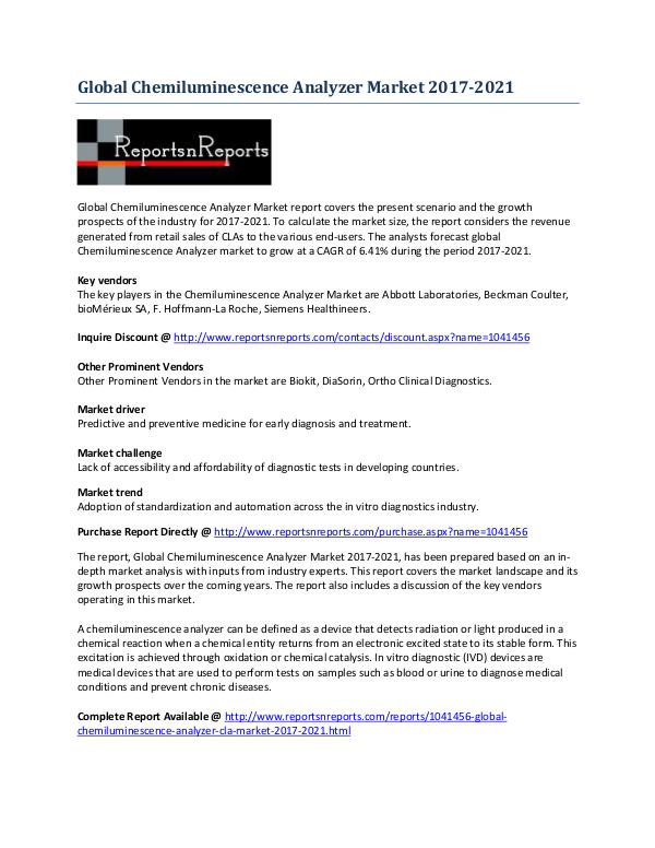 2021 Global Chemiluminescence Analyzer Market Research Analysis June 2017