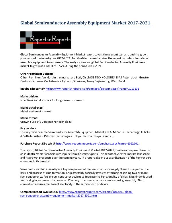 2021 Global Semiconductor Assembly Equipment Market Growth Analysis May 2017