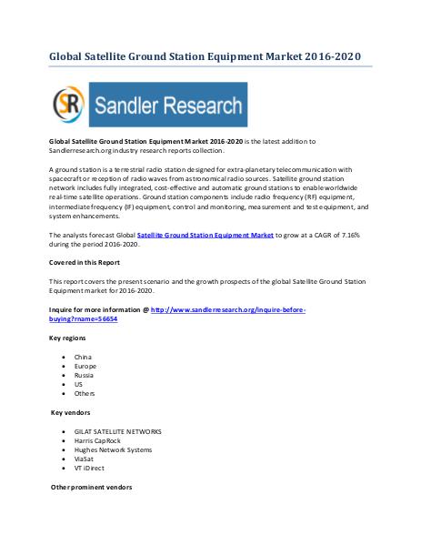 Satellite Ground Station Equipment Industry to Grow at 7.16% CAGR to Global Satellite Ground Station Equipment Market 2