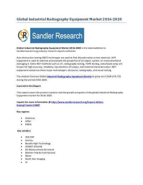 Industrial Radiography Equipment Industry to Grow at 8.71% CAGR to 20 Industrial Radiography Equipment Industry to Grow