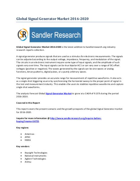 World Signal Generator Market Drivers and Challenges Report 2020 World Signal Generator Market Drivers and Challeng