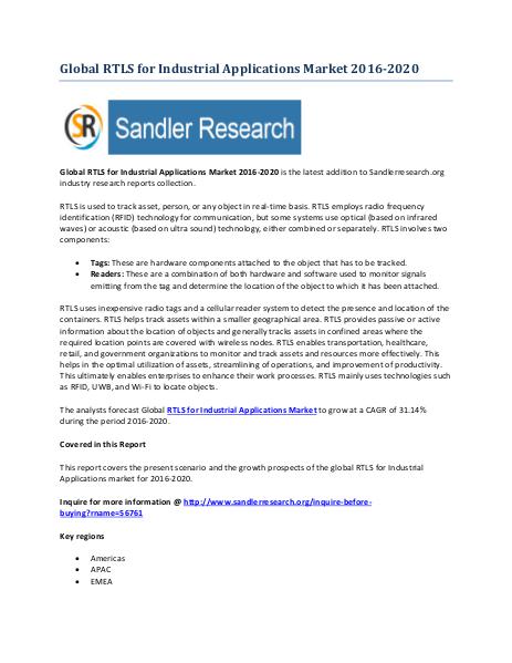 RTLS for Industrial Applications Industry to Grow at 31.14% CAGR to 2 RTLS for Industrial Applications Industry to Grow