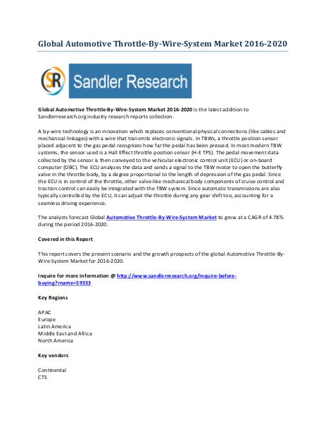 Automotive Throttle-By-Wire-System Market 2016-2020 Global Research R Automotive Throttle-By-Wire-System Market 2016-202